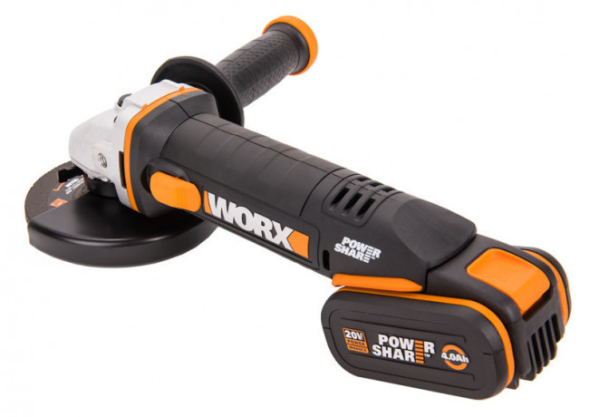 Угловая шлифовальная машина (болгарка) WORX WX803, 20v, 125 мм, в комплекте АКБ 2 А·ч + 4 А·ч и ЗУ, кейс (аккумуляторная)