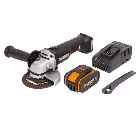 Угловая шлифовальная машина (болгарка) WORX WX812, 20v, 125 мм, в комплекте АКБ 4 А·ч и ЗУ (аккумуляторная)