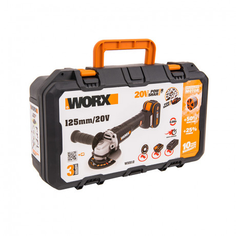 Угловая шлифовальная машина (болгарка) WORX WX812, 20v, 125 мм, в комплекте АКБ 4 А·ч и ЗУ (аккумуляторная)