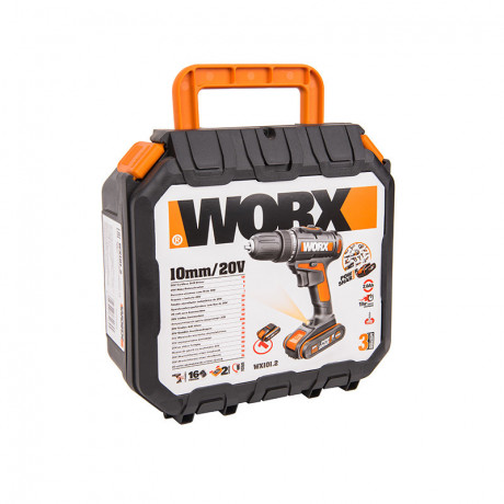 Дрель-шуруповерт WORX WX101.2, 20v, 30 Нм, в комплекте АКБ 2 А·ч и ЗУ, кейс (аккумуляторная)