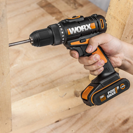 Дрель-шуруповерт WORX WX101.2, 20v, 30 Нм, в комплекте АКБ 2 А·ч и ЗУ, кейс (аккумуляторная)