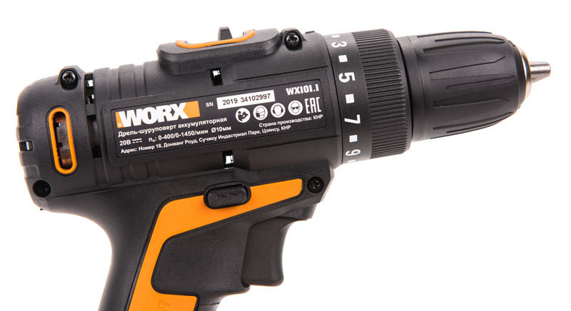 Дрель-шуруповерт WORX WX101.9, 20v, 30 Нм, без АКБ и ЗУ (аккумуляторная)