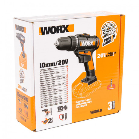 Дрель-шуруповерт WORX WX101.9, 20v, 30 Нм, без АКБ и ЗУ (аккумуляторная)