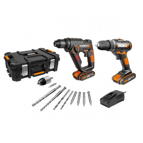 Набор WORX WX927: Дрель-шуруповерт WORX WX101.9 + Перфоратор WORX H3 WX390.1