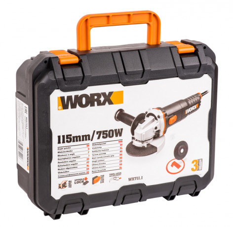 Угловая шлифовальная машина (болгарка) WORX WX711.1, 220v, 115 мм, 750 Вт, кейс (сетевая)