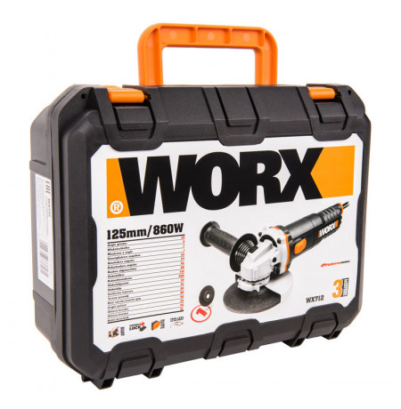Угловая шлифовальная машина (болгарка) WORX WX712, 220v, 125 мм, 860 Вт, кейс (сетевая)