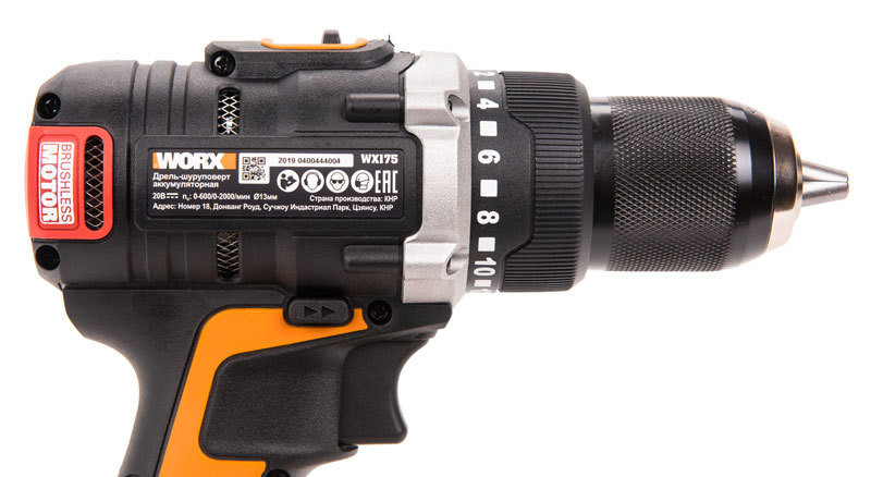 Дрель-шуруповерт WORX WX175, 20v, 60 Нм, в комплекте АКБ 2х2 А·ч и ЗУ, кейс (аккумуляторная)
