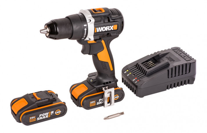 Дрель-шуруповерт WORX WX102, 20v, 60 Нм, в комплекте АКБ 2х2 А·ч и ЗУ, кейс (аккумуляторная)
