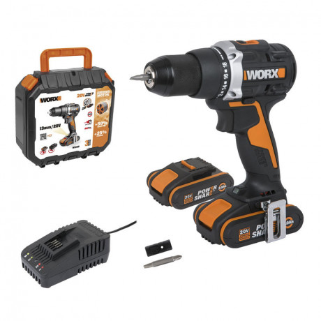 Дрель-шуруповерт WORX WX102, 20v, 60 Нм, в комплекте АКБ 2х2 А·ч и ЗУ, кейс (аккумуляторная)