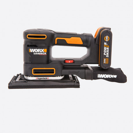 Виброшлифмашина WORX WX820, 20v, в комплекте АКБ 2 А·ч и ЗУ, кейс (аккумуляторная)