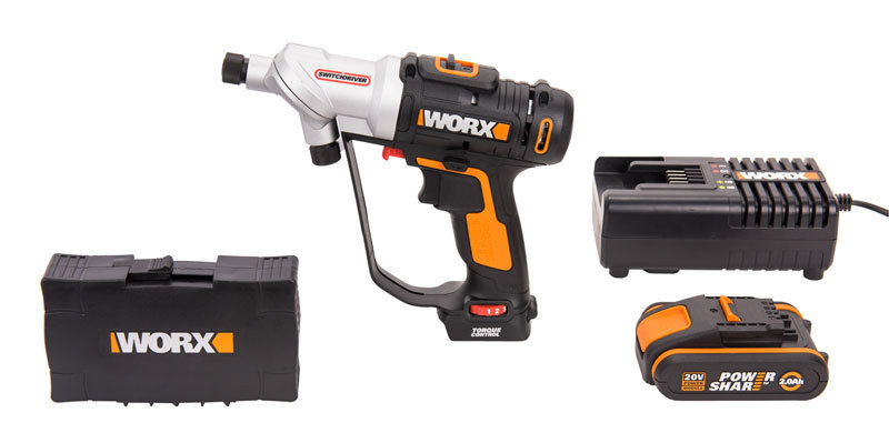 Дрель-шуруповерт WORX Switchdriver WX176.2, 20v, 30 Нм, в комплекте АКБ 2 А·ч и ЗУ, кейс (аккумуляторная)