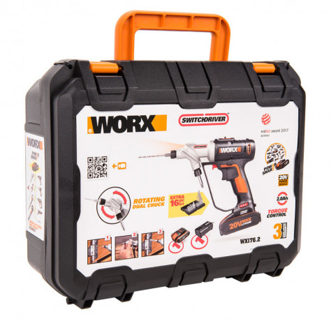 Дрель-шуруповерт WORX Switchdriver WX176.2, 20v, 30 Нм, в комплекте АКБ 2 А·ч и ЗУ, кейс (аккумуляторная)