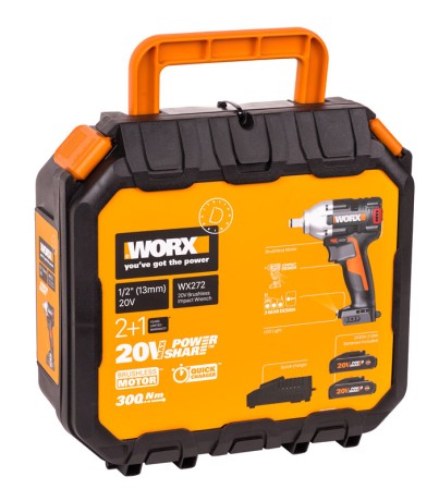 Гайковерт аккумуляторный WORX WX272 20В, БЕСЩЕТОЧНЫЙ, 2АЧ X2, КЕЙС