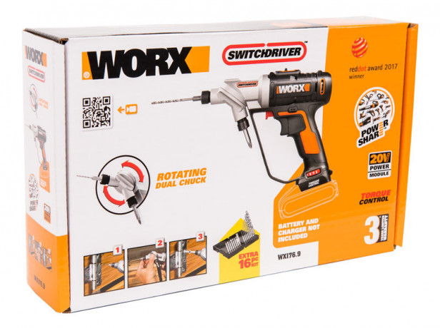 Дрель-шуруповерт WORX Switchdriver WX176.9, 20v, 30 Нм, без АКБ и ЗУ (аккумуляторная)