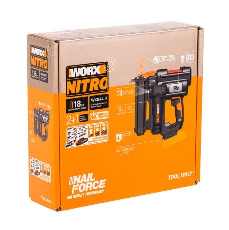 Аккумуляторный Гвозде-скобозабиватель WORX WX844.9 NITRO 20В, БЕЗ АКБ И ЗУ, КОРОБКА