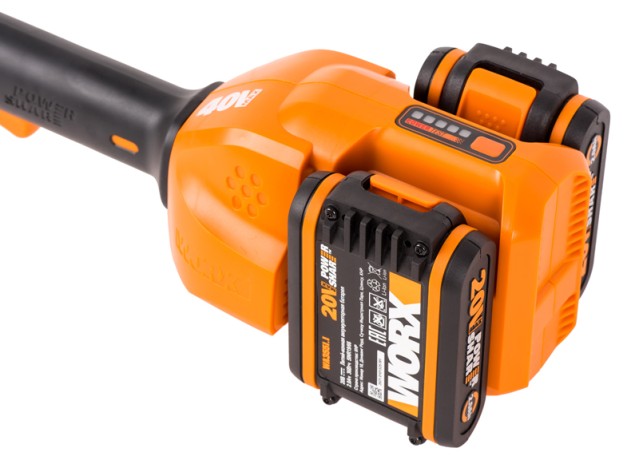 Триммер WORX WG183E, 40v, 33 см, в комплекте АКБ 2х2 А·ч и ЗУ (аккумуляторный)
