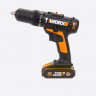 Ударная дрель-шуруповерт WORX WX371.1, 20v, 40 Нм, в комплекте АКБ 2х2 А·ч и ЗУ, кейс (аккумуляторная)