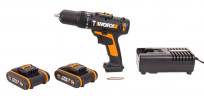 Ударная дрель-шуруповерт WORX WX371.1, 20v, 40 Нм, в комплекте АКБ 2х2 А·ч и ЗУ, кейс (аккумуляторная)