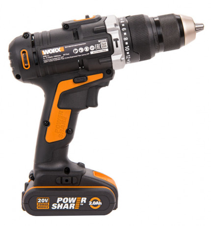 Ударная дрель-шуруповерт WORX WX372, 20v, 50 Нм, в комплекте АКБ 2х2 А·ч и ЗУ, кейс (аккумуляторная)