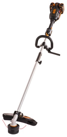 Триммер WORX WG186E, 40v, 33 см, в комплекте АКБ 2х4 А·ч и ЗУ (аккумуляторный)