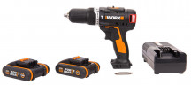 Ударная дрель-шуруповерт WORX WX367, 20v, 40 Нм, в комплекте АКБ 2х1.5 А·ч и ЗУ, кейс (аккумуляторная)
