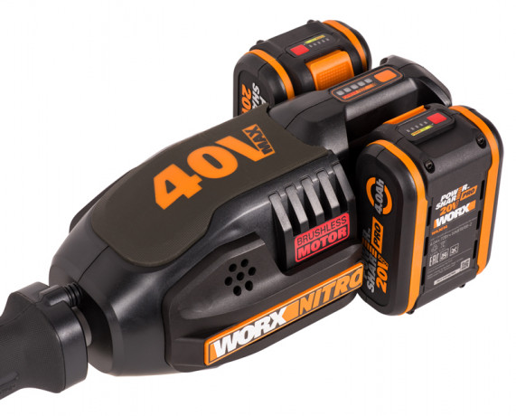 Триммер WORX NITRO WG186E.1, 40v, 38 см, в комплекте АКБ 2х4 А·ч и ЗУ (аккумуляторный)