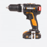 Ударная дрель-шуруповерт WORX WX367.1, 20v, 40 Нм, в комплекте АКБ 2х2 А·ч и ЗУ, с набором оснастки 158 шт. (аккумуляторная)