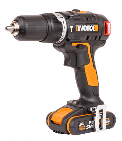 Ударная дрель-шуруповерт WORX WX367.1, 20v, 40 Нм, в комплекте АКБ 2х2 А·ч и ЗУ, с набором оснастки 158 шт. (аккумуляторная)