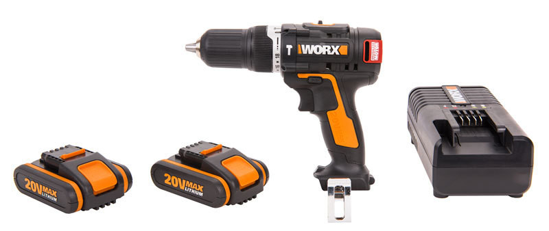 Ударная дрель-шуруповерт WORX WX367.3, 20v, 40 Нм, в комплекте АКБ 2х2 А·ч и ЗУ, кейс (аккумуляторная)