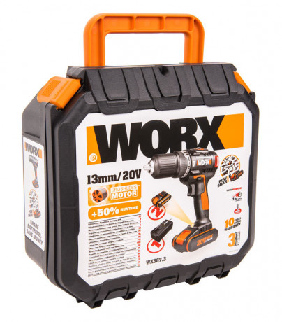 Ударная дрель-шуруповерт WORX WX367.3, 20v, 40 Нм, в комплекте АКБ 2х2 А·ч и ЗУ, кейс (аккумуляторная)