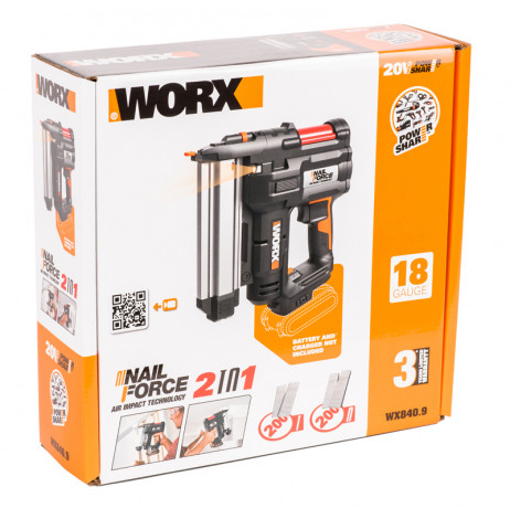 Гвозде-скобозабиватель WORX WX840.9, 20v, без АКБ и ЗУ (аккумуляторный)