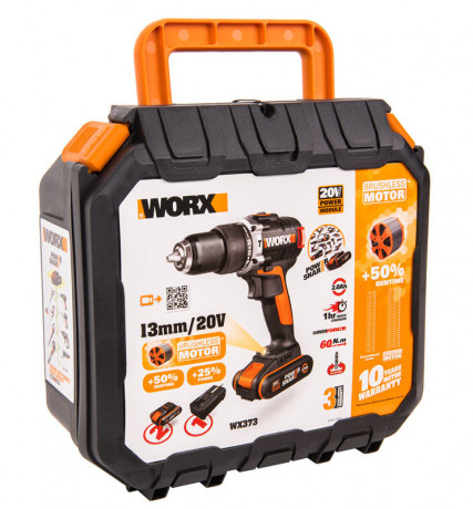 Ударная дрель-шуруповерт WORX WX373, 20v, 60 Нм, в комплекте АКБ 2х2 А·ч и ЗУ,кейс (аккумуляторная)