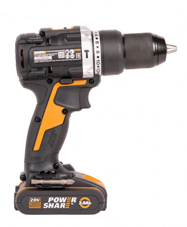 Ударная дрель-шуруповерт WORX WX352, 20v, 60 Нм, в комплекте АКБ 2х2 А·ч и ЗУ, кейс (аккумуляторная)