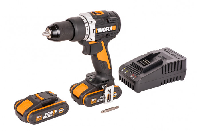 Ударная дрель-шуруповерт WORX WX352, 20v, 60 Нм, в комплекте АКБ 2х2 А·ч и ЗУ, кейс (аккумуляторная)