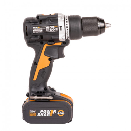 Ударная дрель-шуруповерт WORX WX352.1, 20v, 60 Нм, в комплекте АКБ 2х4 А·ч и ЗУ, ЗУ, кейс (аккумуляторная)