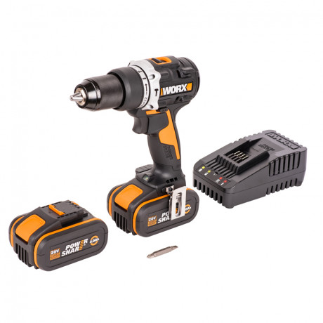 Ударная дрель-шуруповерт WORX WX352.1, 20v, 60 Нм, в комплекте АКБ 2х4 А·ч и ЗУ, ЗУ, кейс (аккумуляторная)