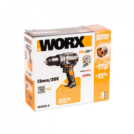 Ударная дрель-шуруповерт WORX WX352.9, 20v, 60 Нм, без АКБ и ЗУ (аккумуляторная)