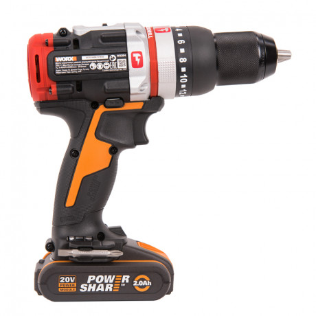 Ударная дрель-шуруповерт WORX WX354, 20v, 60 Нм, в комплекте АКБ 2х2 А·ч и ЗУ, кейс (аккумуляторная)