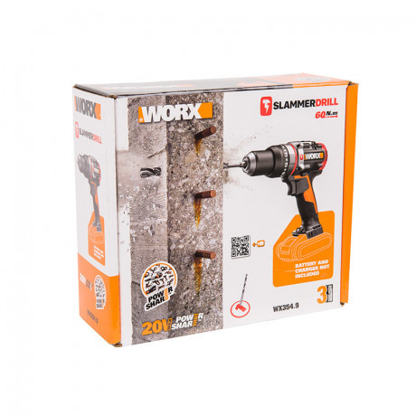 Ударная дрель-шуруповерт WORX WX354.9, 20v, 60 Нм, без АКБ и ЗУ (аккумуляторная)