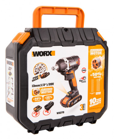 Гайковерт WORX WX279, 20v, 300 Нм, в комплекте АКБ 2х2 А·ч и ЗУ, кейс (аккумуляторный)