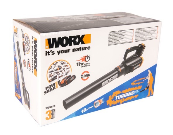 Воздуходувка WORX AIR TURBINE WG547E, 20v, в комплекте АКБ 2 А·ч и ЗУ (аккумуляторная)