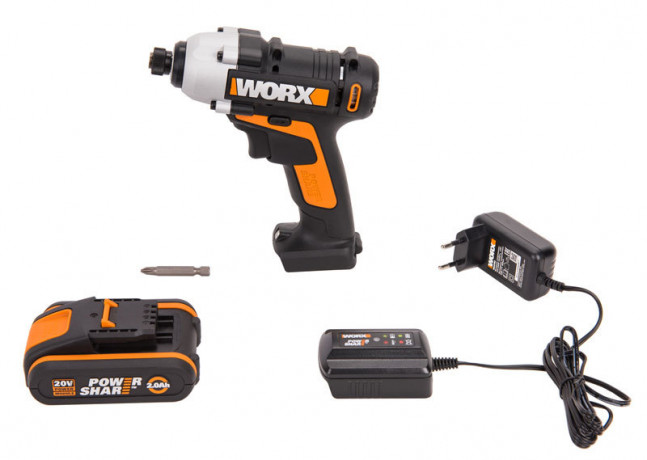 Винтоверт WORX WX290.1, 20v, 107 Нм, в комплекте АКБ 2 А·ч и ЗУ, кейс (аккумуляторный)