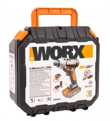 Винтоверт WORX WX290.1, 20v, 107 Нм, в комплекте АКБ 2 А·ч и ЗУ, кейс (аккумуляторный)