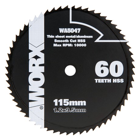 Пильный диск по металлу WORX 60T HSS 115х1,2х9,5 мм