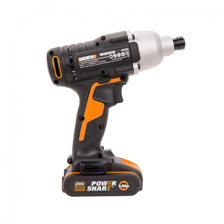 Ударный винтоверт WORX WX291, 20v, 170 Нм, в комплекте АКБ 2 А·ч и ЗУ, кейс (аккумуляторный)