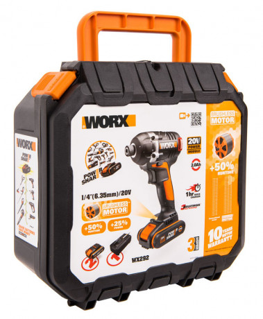 Винтоверт WORX WX292, 20v, 175 Нм,в комплекте АКБ 2х2 А·ч и ЗУ, кейс (аккумуляторный)