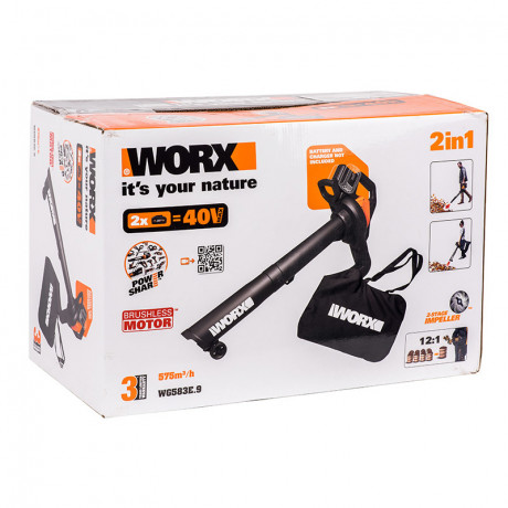 Воздуходувка + пылесос  WORX WG583E.9, 40v, без АКБ и ЗУ (аккумуляторный)