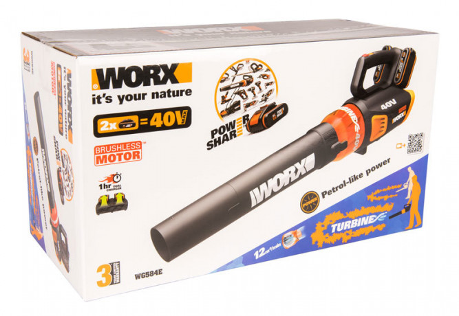 Воздуходувка WORX WG584E, 40v, в комплекте АКБ 2х2 А·ч и ЗУ (аккумуляторная)