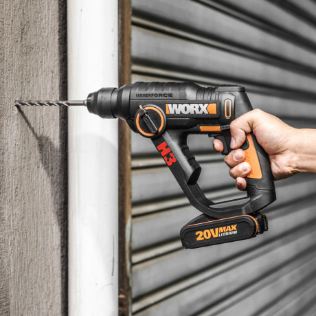 Перфоратор WORX H3 WX390.1, 20v, 1.2 Дж, в комплекте АКБ 2х2 А·ч и ЗУ (аккумуляторный)