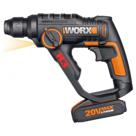 Перфоратор WORX H3 WX390.1, 20v, 1.2 Дж, в комплекте АКБ 2х2 А·ч и ЗУ (аккумуляторный)